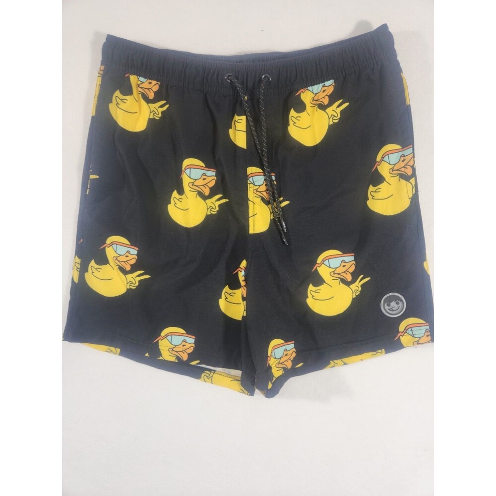 Neff Mens  XL  Novelty Swim Trunks Black Chill Duck Swim Run Shorts Pockets